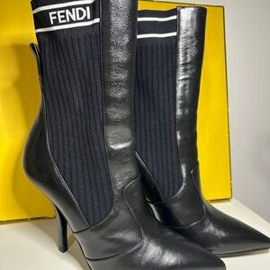 Fendi Black Heel Boots with Logo Detail